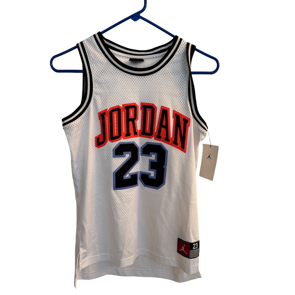 Jordan Basketball Jersey Kids M White 23 Graphic Mesh Sleeveless Athletic A773
